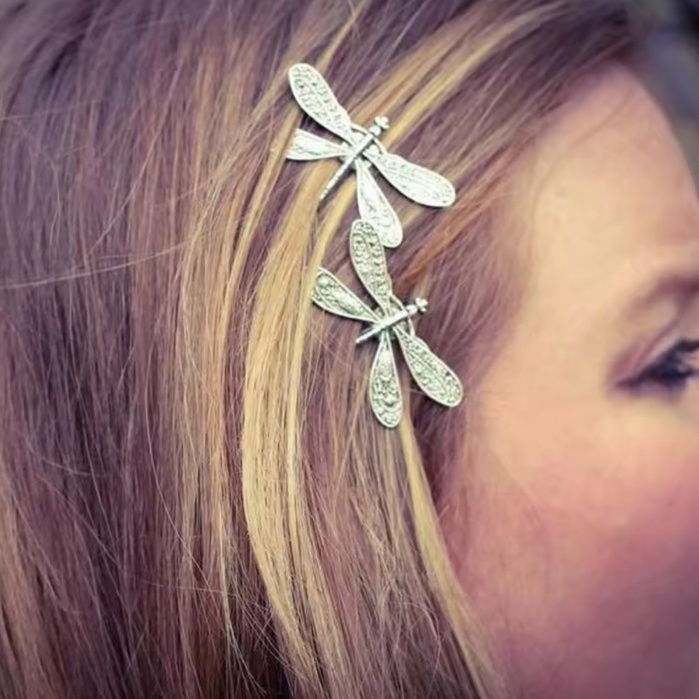 Silver Dragonfly Hair Clips 2 Set - Picture 5 of 7